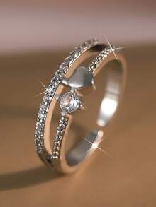 1 pieza Anillo de mujer minimalista con diseño geométrico de corazón y círculo, decoración diaria, regalo de citas para chicas, anillo de cobre con circonita cúbica