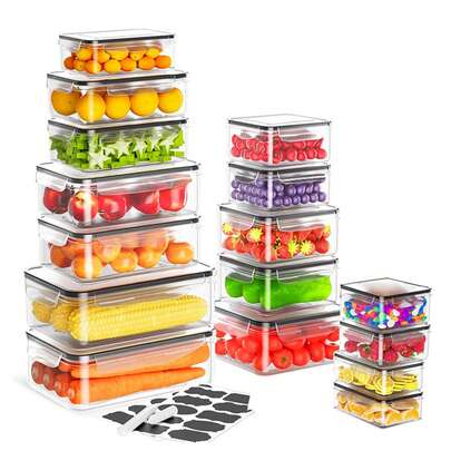 Juego de 24 recipientes herméticos para almacenamiento de alimentos con tapas de cierre fácil, recipientes de plástico aptos para picnics, campamentos, oficinas y escuelas - Mantenga sus alimentos frescos y organizados, almacenamiento de cocina, incluye bolígrafos y etiquetas