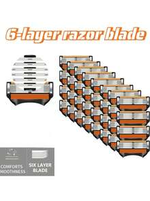 6 层 - 男士手动安全剃须刀，配有 1 个手柄和 8 个刀片，包括可更换刀片，使用时不留痕迹，剃须干净无残留，适合家庭和旅行使用 - 彩色 - 查看 6