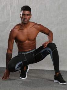 Men's Compression Pants With Thermal Lining, High Elasticity, Quick Dry, Thick Cropped Bottoms For Sports, Running, Basketball, Training,Fleece,Winter - Black - View 6