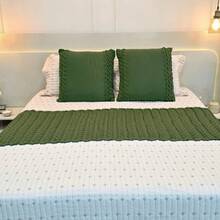 Peseira Manta Tricot Sofá Cama Casal Queen King Aconchego Home Decor - SOMENTE A PESEIRA - Verde Oliva - Visão 2