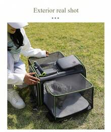 Foldable Cat Carrier, Portable Bag For Small Dogs, Cat Travel Bag For The Car, Expandable Pet Backpack With Large Capacity, Portable And Lightweight Cat Carrier, Pet Travel Essentials - 灰色+綠色 - 查看 2
