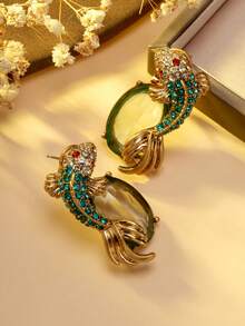 Women's Earrings, Goldfish Shaped Colorful Crystal & Emerald Luxury Earrings, Suitable For Banquet And Party Occasions