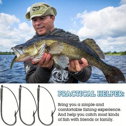 30pcs Premium Weedless Fishing Hooks Set - Ultra-Sharp 1/ 0 Carbon Steel Under Hook Single Worm Hook Baits - Perfect Fishing Accessory For Catching More Fish With Ease