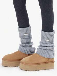 1/2 Pairs Of Solid Color Leg Warmers,For Uggs Warmers, Fashionable And Warm, Suitable For Back To School Outfits, Halloween Socks, Autumn And Winter, Casual Shopping, Vacation, Christmas Party Outfits - Black - View 9