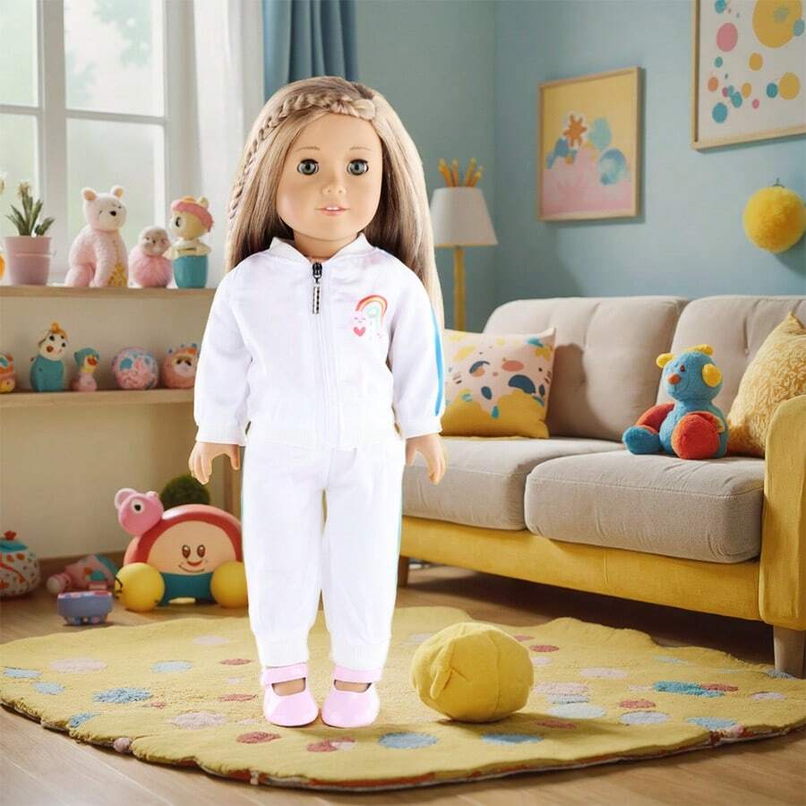 16-18 Inch American Girl Doll Clothes Set, Autumn White Rainbow Doll Outfit 2pcs (Doll Not Included)