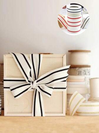 1卷圣诞条纹丝带，礼品包装丝带天然工艺配件缎带，用于礼品包装的手工艺丝带，婚礼装饰，派对蝴蝶结，DIY工艺品，节日婚礼情人节圣诞节生日派对装饰情人节