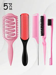 5/6件套美发造型梳套装,新款升级卷发造型梳,9排尼龙气垫造型梳,200毫升美发喷雾瓶,蓬松梳,尖尾梳,边缘梳,美发造型工具,护发产品及配件,女孩美发配件,精美礼品(粉色) - 彩色 - 查看 16