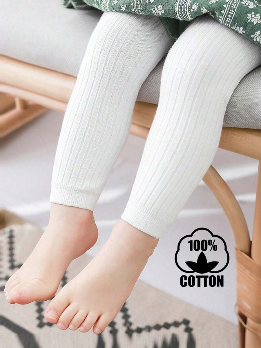 1 Quần legging dài đến mắt cá chân bằng cotton kẻ sọc dọc dành cho trẻ em/trẻ mới biết đi, thích hợp làm áo khoác ngoài - trắng - Xem 1