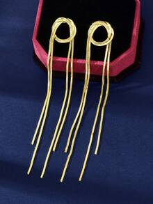 1pair Elegant Chic Long Gold Chain Tassel Dangling Elements Minimalist Earrings Ear Line Women Fashion Jewelry - Yellow Gold - View 3