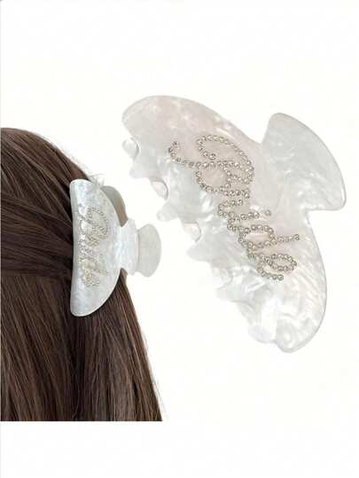 1Pc,Bride Claw Clip, White Acrylic Hair Clip, Rhinestone Bride Logo | Bridal Shower Or Getting Married Party Decorations, Bridesmaid Gift, Bridal Shower, Wedding,Hen Party