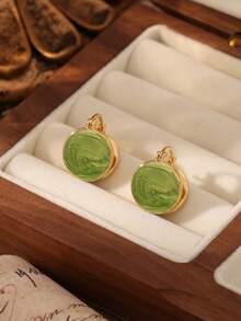 1 Par de Brincos de Pino Esmaltados Dourados Minimalistas e Geométricos de Dois Lados, Adequados para Uso Diário, Festivais, Férias, Praia, Festas e Presentes de Joias para Mulheres