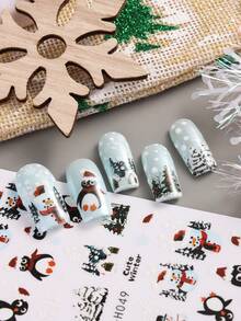 3D Weihnachtsmann Elch Nagelkunst Aufkleber Abziehbilder selbstklebend Feiertage Kinder süß rot weiß Schneeflocke Kiefer Baum Elch Nagel Zubehör Nagelkunst Design Dekorationsaccessoires Nägel - Verschiedenfarbig - Übersicht 4