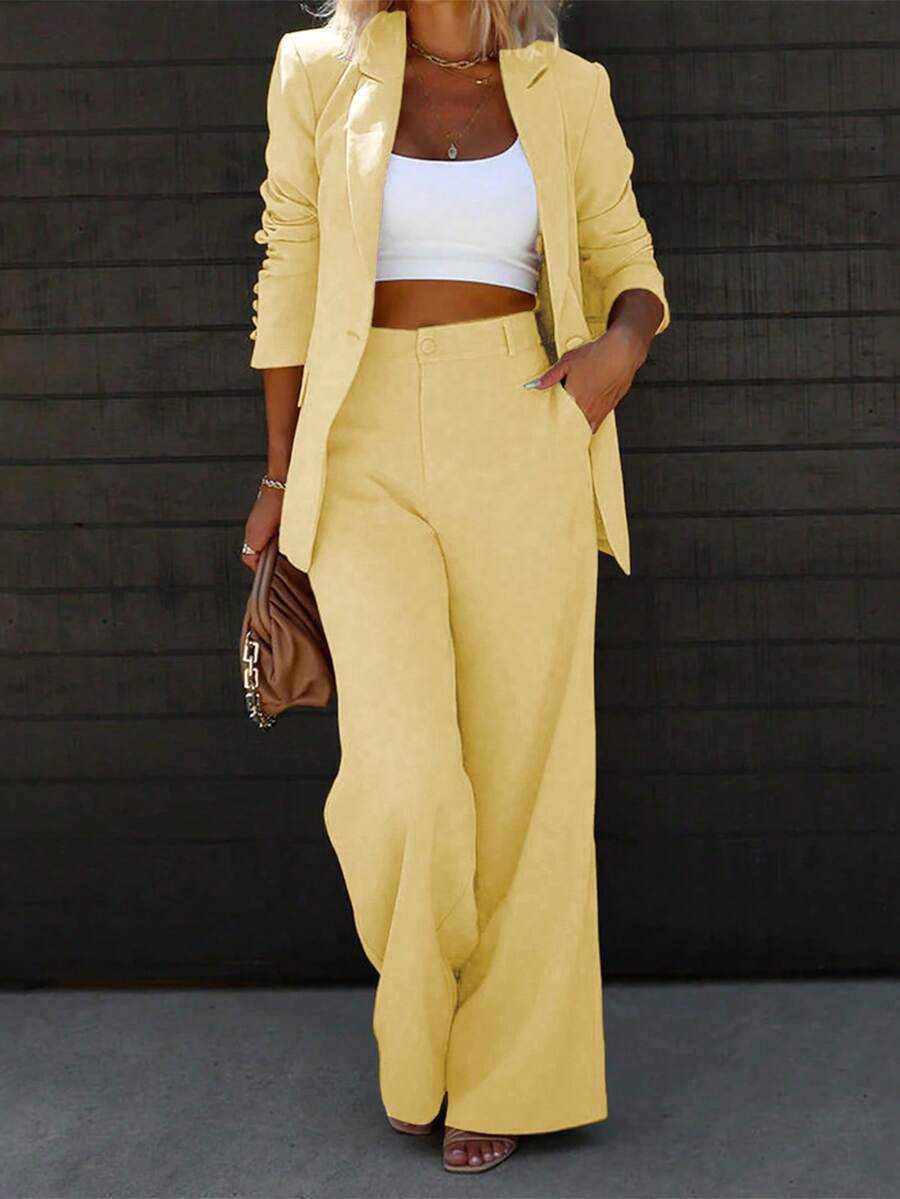 Chicsale Elegant Business And Leisure Two-Piece Suit, Single-Button Lapel Suit Jacket And Slim Trousers, Women's Wear - Màu vàng - Xem 1