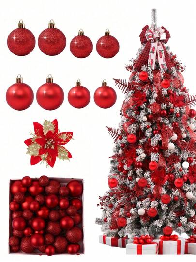 44pcs-Christmas Ball Ornament,Classic Christmas Ornament Set,3/4/5cm Christmas Ball,DIY Craft Balls Suitable For Christmas Tree,Plastic Christmas Ball Ornaments,Christmas Tree Decoration,Holiday Decoration Pendant,Shatterproof For Holiday Wedding Party Gifts,Decorative New Year Pendant,Wedding Party Decorations,Christmas Gift,Home Decoration(Red) Christmas Decorations Room Decor Winter