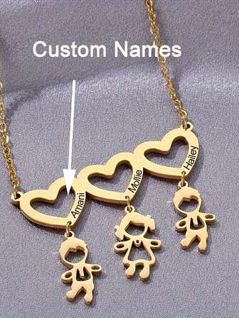 1 Collar de moda personalizado con forma de corazón, collar con nombre y colgantes de niño y niña, personalizado para familia, padres e hijos, pareja, amigos, mejores amigos, compañeros de clase, collar con colgante con forma de corazón grabado con nombre, se puede personalizar con 1 nombre/2 nombres/3 nombres, diseño de estilo neutro, simple y exquisito de acero inoxidable. Regalo para entusiastas de las mascotas, cumpleaños, aniversario, San Valentín, Navidad, Halloween para hombres y mujeres.