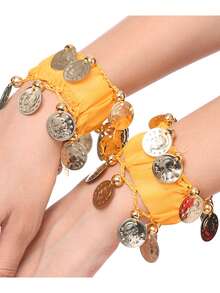 1 Pair Belly Dance Metal Coin Bracelet Belly Dance Wrist Ankle Cuff Bracelet Chiffon Gold Coin Belly Dance Accessories - Multicolor - View 20