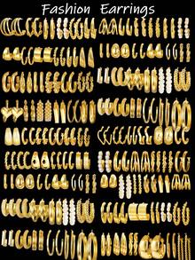 60/48/36/24/12 件套简约几何珍珠花心波浪编织方形多层环状耳环，金属 C 形耳环，时尚优雅复古设计，适合节日、派对、日常佩戴 - 金黃色 - 查看 7