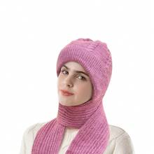 1pc Solid Color Knitted Hat And Scarf Set, Thermal Lined For Autumn/Winter, Thicker And Warmer