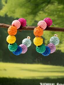 Colorful Raffia Hoop Earrings, Handmade Boho Style Woven Earrings, Summer Vacation Accessories - Multicolor - View 5