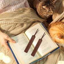 Laser Engraved Leather Bookmarks, Mini Portable Page Markers For Notebooks, Leather Bookmarks + Page Clips - Leather Tassel Bookmark - View 5