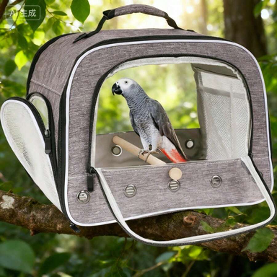 Portable Large-Size Parrot Carrier Cage: Comes With A Travel Bag, Metal Tray & Grid – Suitable For Carrying/Transporting African Greys, Long-Tailed Cockatiels & Other Medium/Large Birds - Multicolor - View 1