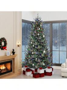 7.5ft Prelit Hillside Spruce Christmas Tree W/Remote Control With 51 Pine Cones