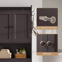 Lofka Over The Toilet Storage Cabinet ,Freestanding Bathroom Storage Organizer Cabinet With Cabinet & Adjustable Shelves, Toilet Paper Holder, Anti-Tip Design, Dark Brown - 棕色 - 查看 3
