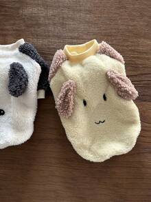 双面抓绒宠物连帽衫，可爱狗狗耳朵设计，保暖舒适，适合小型犬和猫咪。