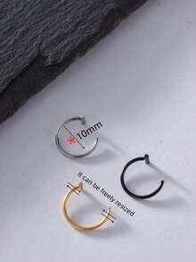 3pcs/Set Punk Style Adjustable Titanium Steel Nose Rings, Fake Nose Rings, Nose Septum Clicker, Lip Rings, Body Piercing Clips - Multicolor - View 5