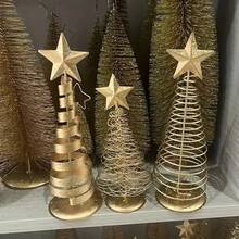 3 piezas Árboles de Navidad mini dorados - Decoración de escritorio elegante, base resistente, centro de mesa con forma de botella vintage, artesanía premium, adecuado para el hogar, oficina, fiesta - Decoración navideña para el hogar, sin necesidad de electricidad, decoración navideña, adornos navideños, decoración de oficina, artesanía premium, hierro duradero, lo mejor para Navidad