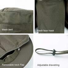 KAMYSEN Sombrero para el Sol,Protector Gorro Pescador Anti-UV UPF50+,con Solapa,de ala Ancha,Gorra Pesca Solar ala Ancha Transpirable Multiusos con Velo y Mosquitera Protección Cuello Al Aire Libre - Verde oscuro - Ver 7