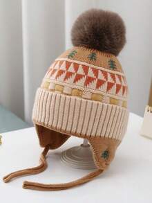 儿童保暖帽，秋冬季针织厚款带护耳帽，适合男孩和女孩 - 1PC - 查看 3