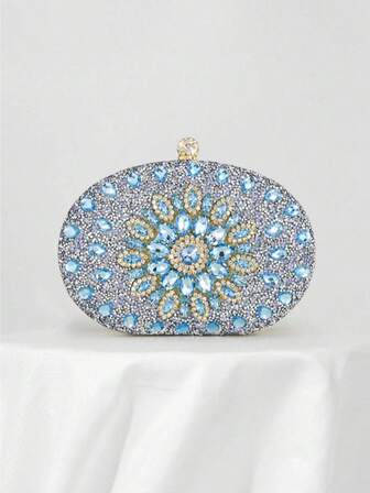 Sparkling Luxurious Rhinestone Decor Handbag, Small Clutch Purse, Elegant For Evening Gown, Wedding, Party, With Metal Chain, Fashionable Lady Handbag, Bridal Purse, Perfectly Matching With Prom Accessories, Prom Bag For Party, Clutch Bag For Wedding