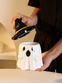 1pc Ceramic Ghost Mug, Cute Ceramic Coffee Cup With Lid, Hand-Painted High-Quality Ceramic Cup, Suitable For Halloween Decoration, Party Dining Tableware, Gift, Holiday