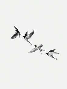 1pc Washable, Waterproof, Sweat-Proof, Non-Reflective Temporary Tattoo Sticker, Swallow Flying Design, Suitable For Daily Use On Collarbone Or Arm, Lasts 1-3 Days,Sketch Style - 黑色 - 查看 2