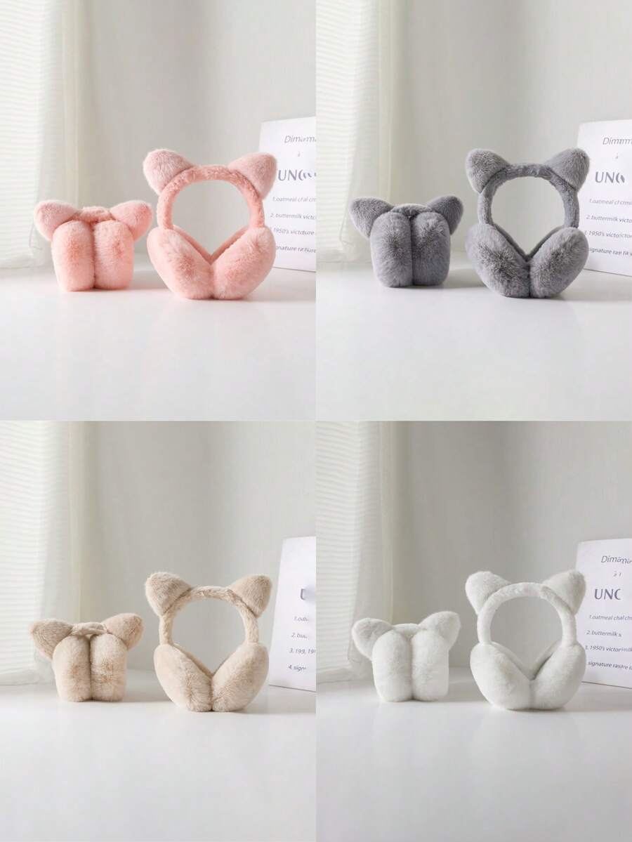 1个可爱猫耳耳罩 - 户外防寒保暖耳罩 - 加厚保暖可折叠耳套 - 适合儿童（10岁以上）及成人