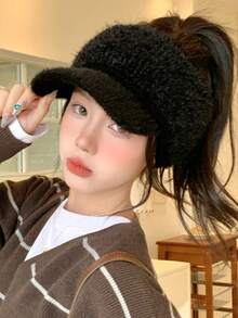 1pc Women's Korean Fashion Versatile Fluffy Peaked Cap, Warm Earmuff Hat For Outdoor Casual Wear, Suitable For Walking, Skiing, Cycling, Shopping, Daily Use In Autumn/Winter