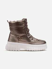 Winter Fashion Versatile Thick Sole Snow Boots With Laces - Brown - View 3