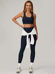 MASKERT Damen Sport Set: Racerback stoßfester Sport-BH und hochgeschnittene Yoga-Leggings, barfußgefühl, hautfreundlich und bequem, 2 Stücke Set für Fitness und Training