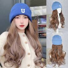 棕色金色挑染合成假发，适合女士日常派对使用，长波浪卷发自然假发，带刘海，耐热假发 - 彩色 - 查看 12