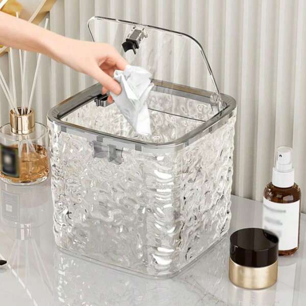 1 pièce Boîte de rangement en plastique ondulé de type poussoir - avec une cuillère gratuite. Peut être utilisée pour le détergent à lessive, les billes de gel de lessive, le distributeur de billes parfumées, le rangement de petits articles, les accessoires et épingles à cheveux. Convient pour les bureaux, salles de bain, cuisines, salons, buanderies, etc.