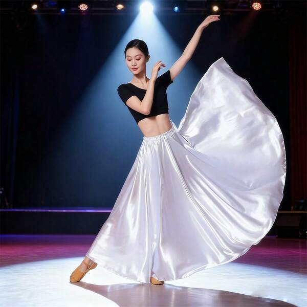 1PC Ladies 95cm Satin Maxi Midi Summer Sport Skirt Long Dress Elastic Waist For Belly Dance Princess Party Cosplay Dancing Skirt