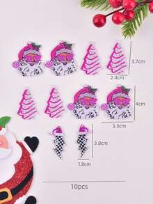 10pcs/Set Fashion Pink Santa Claus, Christmas Tree, Lightning Acrylic Jewelry DIY Earrings, Necklace Pendant - Multicolor - View 7
