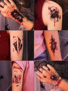 12 piezas de tatuajes temporales de Halloween - Heridas falsas 3D realistas de terror, patrones de calavera, fantasma, murciélago y horror, para bromas, maquillaje, cosplay, disfraces de Halloween, fiestas y accesorios de carnaval