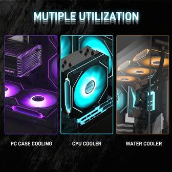 XFX-Prism 4 Pro PC-kylfläktsats, 120 mm tyst datorfläkt med ARGB-ljuseffekter, PWM, belysning, 3-delat kombinationsset, luftkylningskit
