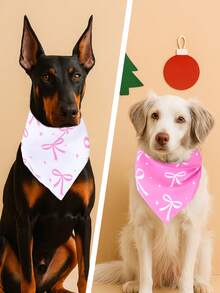 2pcs/Set Pet Pink Triangle Bib,Pink Bow Pattern Pet Bandana,Dog/Cat Drool Scarf, Pet Accessories,Cats Dogs Holiday Decorative Costume