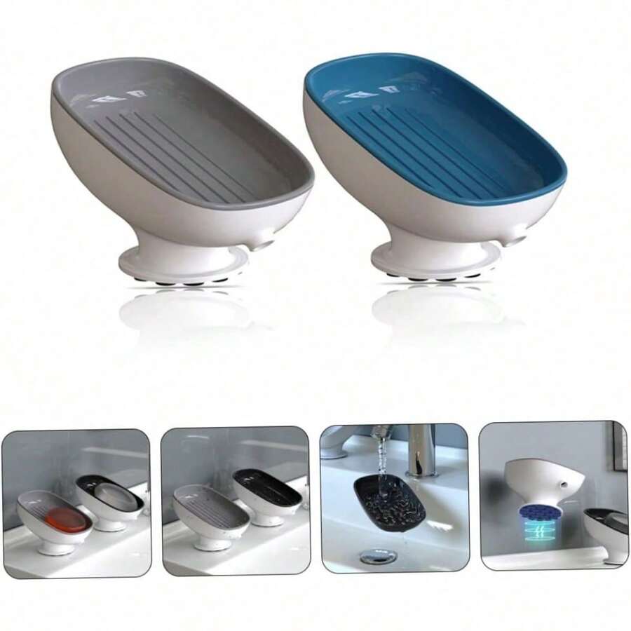 Self-Draining Soap Dish With Suction Cup - White - View 1