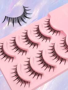 Asiteo 5 Pairs Anime Cosplay Lashes Spiky Manga Style False Eyelashes Natural Makeup Look Doll Eye Lashes Daily & Party - 黑色 - 查看 5
