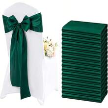 10pcs Dark Green Satin Chair Bow Sashes Wedding Chair Ribbon Bow Silk Chair Knot Ties For Reception Restaurant Event Banquet Party Hotel Decorations